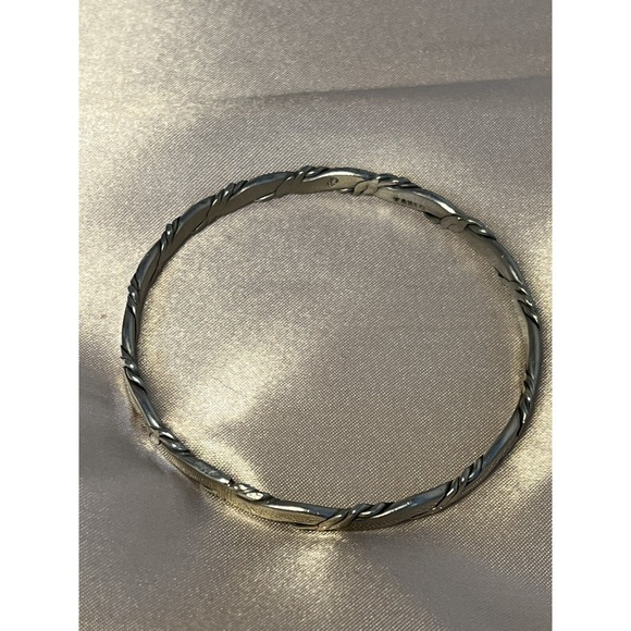 Vintage Taxco Sterling Silver 925 Rope Detail Bangle Bracelet Minimalist Design - Picture 6 of 13